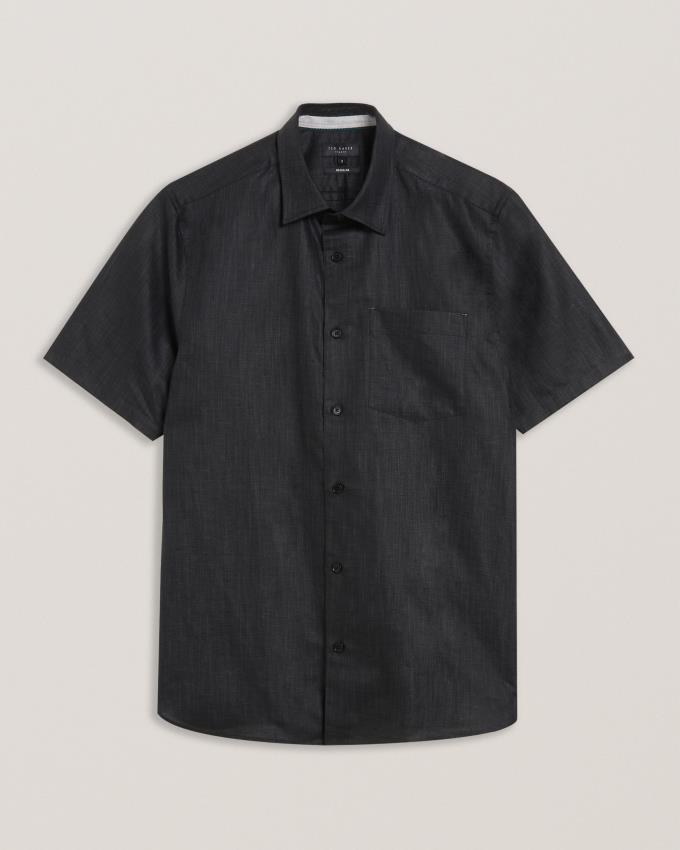 Chemises Ted Baker Short Sleeve Linen Cotton Noir Homme | HMN-60427530